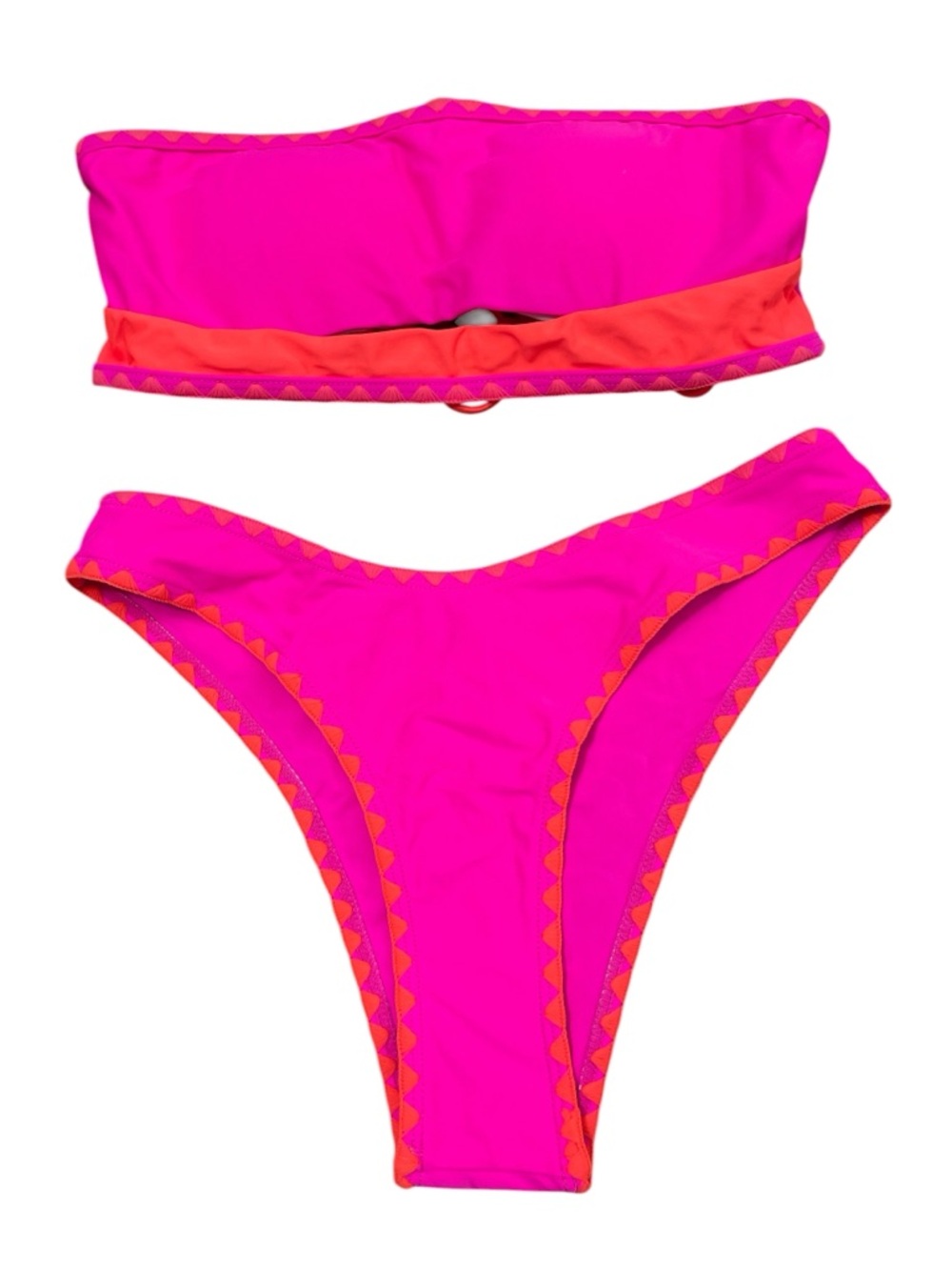 SHEIN Neon Pink Bandeau Bikini with Orange Trim - Picture 3 of 4